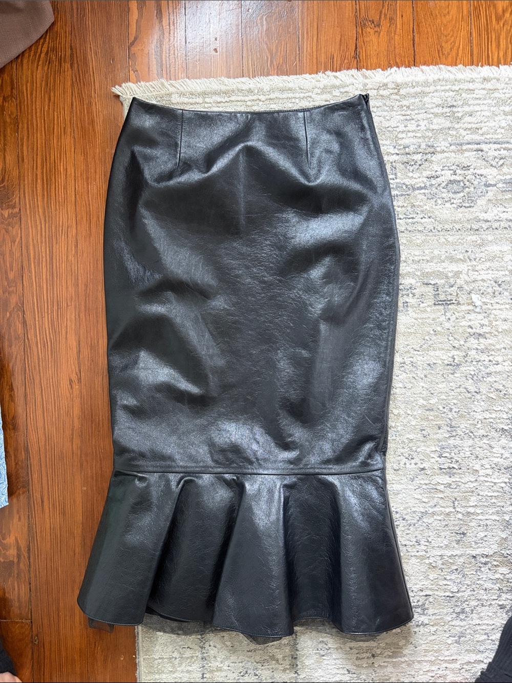 Nina Ricci Black Faux Leather Peplum Pencil Skirt